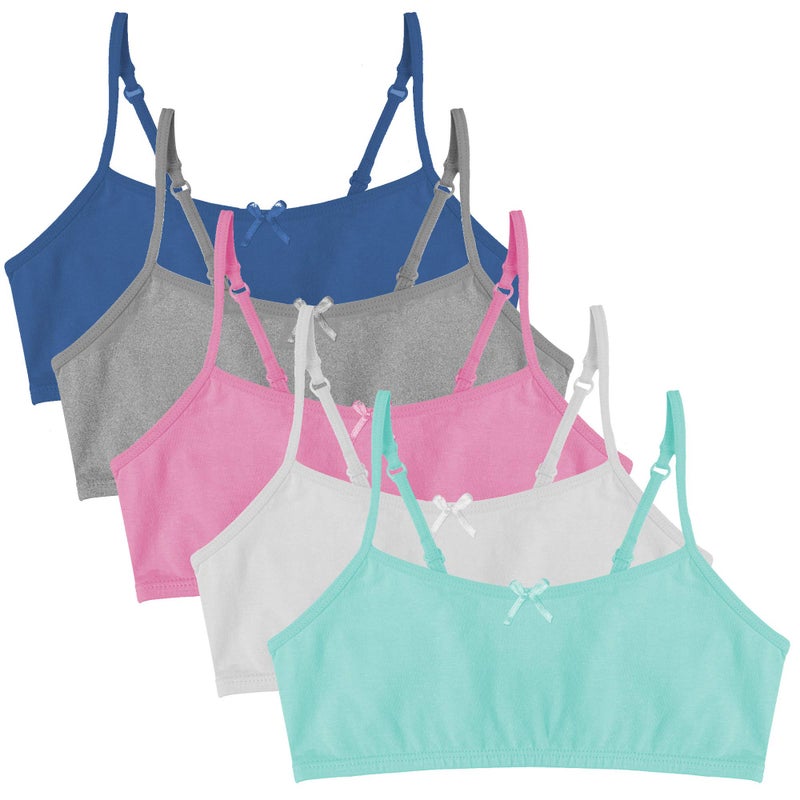 Popular Cotton Girls Training Bra - Crop Cami Training Bras for Girls w Adjustable Straps. Bra Pack 5 PK Brights 14 - Image 1